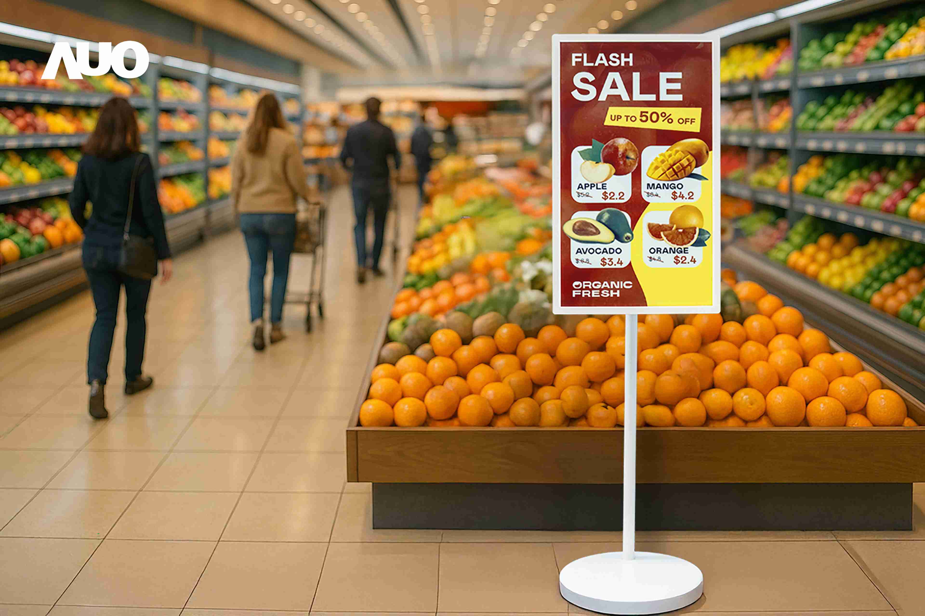 达擎首亮相低功耗、、、、全彩的〝aecoPost电子纸解决方案〞，，仅在更新画面时需要微量的电力驱动，，无需布建电线的便捷设计，，使其可灵活应用、、随意置放，，，，并可透过云端或行动装置app，，，轻松管理及排程广告内容，，晋升店头营销利器。。。。